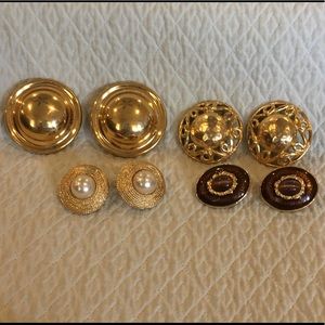 Vintage Gold tone clip on Earrings 4 pairs